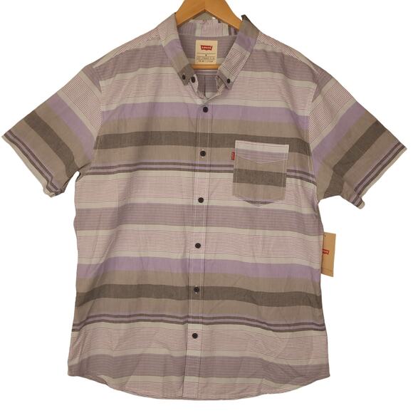 Levi's Men's Button-Up Shirt XL Short Sleeve Striped Casual Purple NWT - Picture 2 of 7